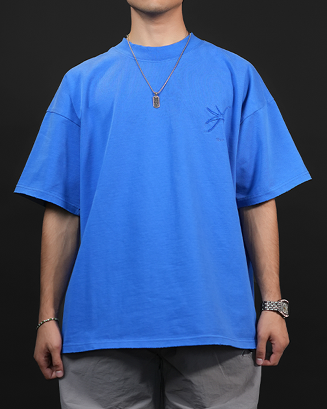 FRAY BELIEVE IN GOD EMBROIDERY TEE [UNISEX]-ELECTRIC BLUE – XY Noir