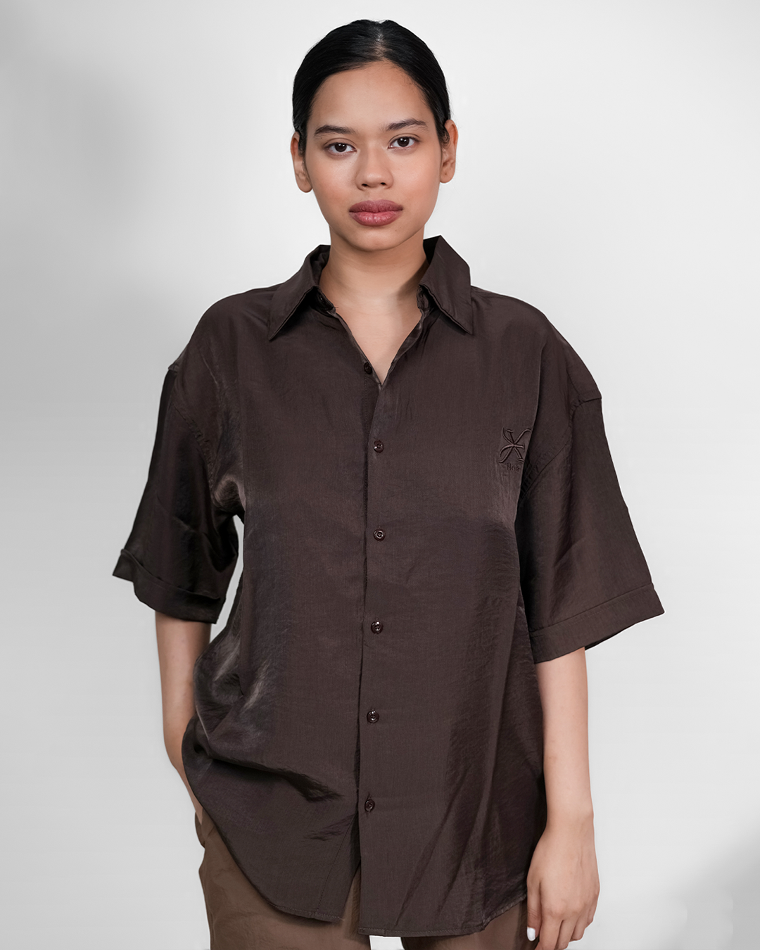 WEAVE BAGGY SHIRT – CHOCOLATE [UNISEX]