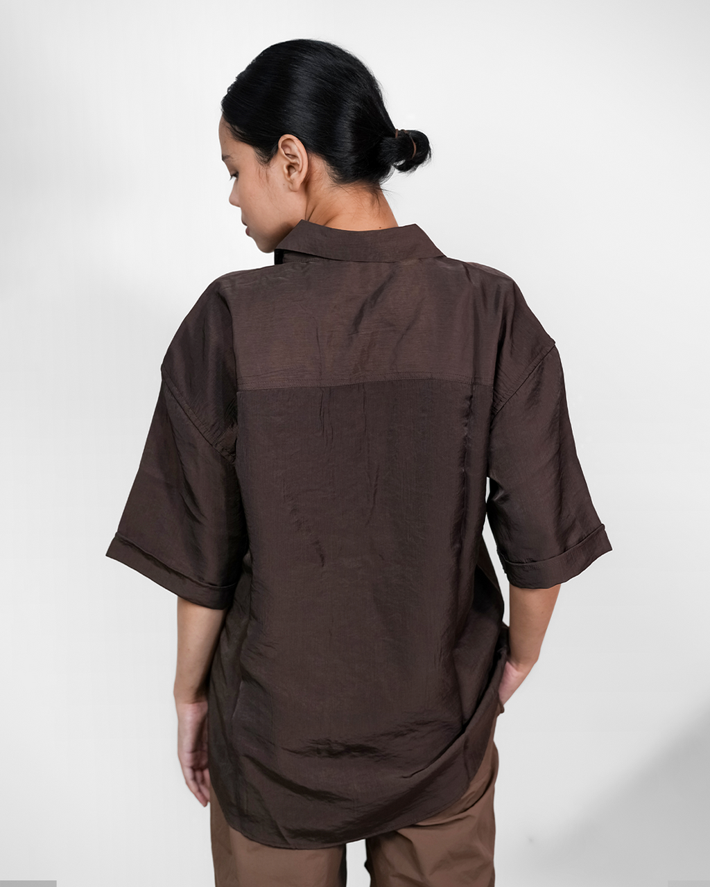 WEAVE BAGGY SHIRT – CHOCOLATE [UNISEX]