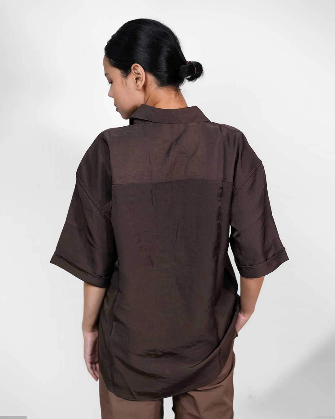 WEAVE BAGGY SHIRT – CHOCOLATE [UNISEX]