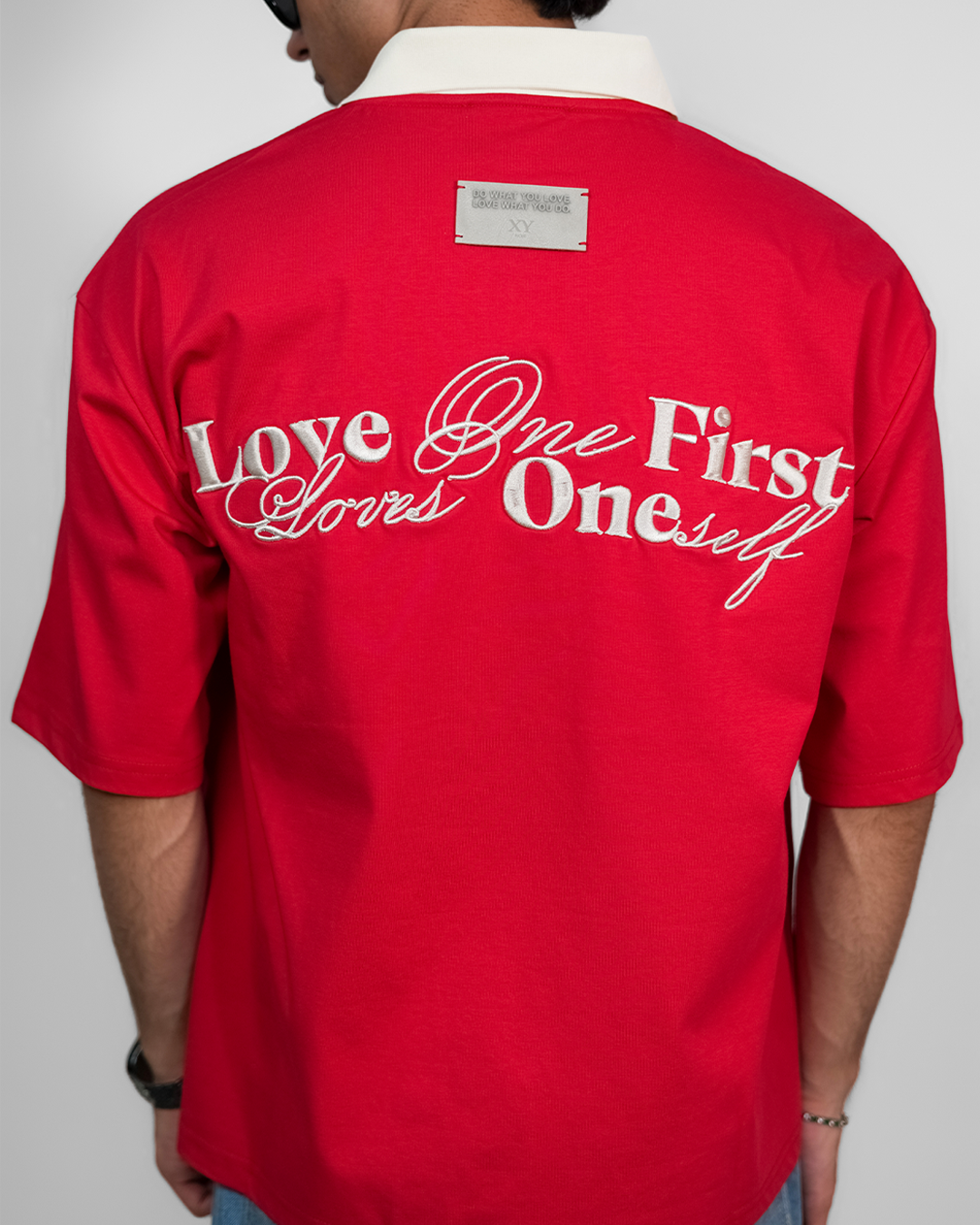 LOVE ONE FIRST LOVES ONE SELF CORE ZIP POLO TEE [UNISEX]-RED