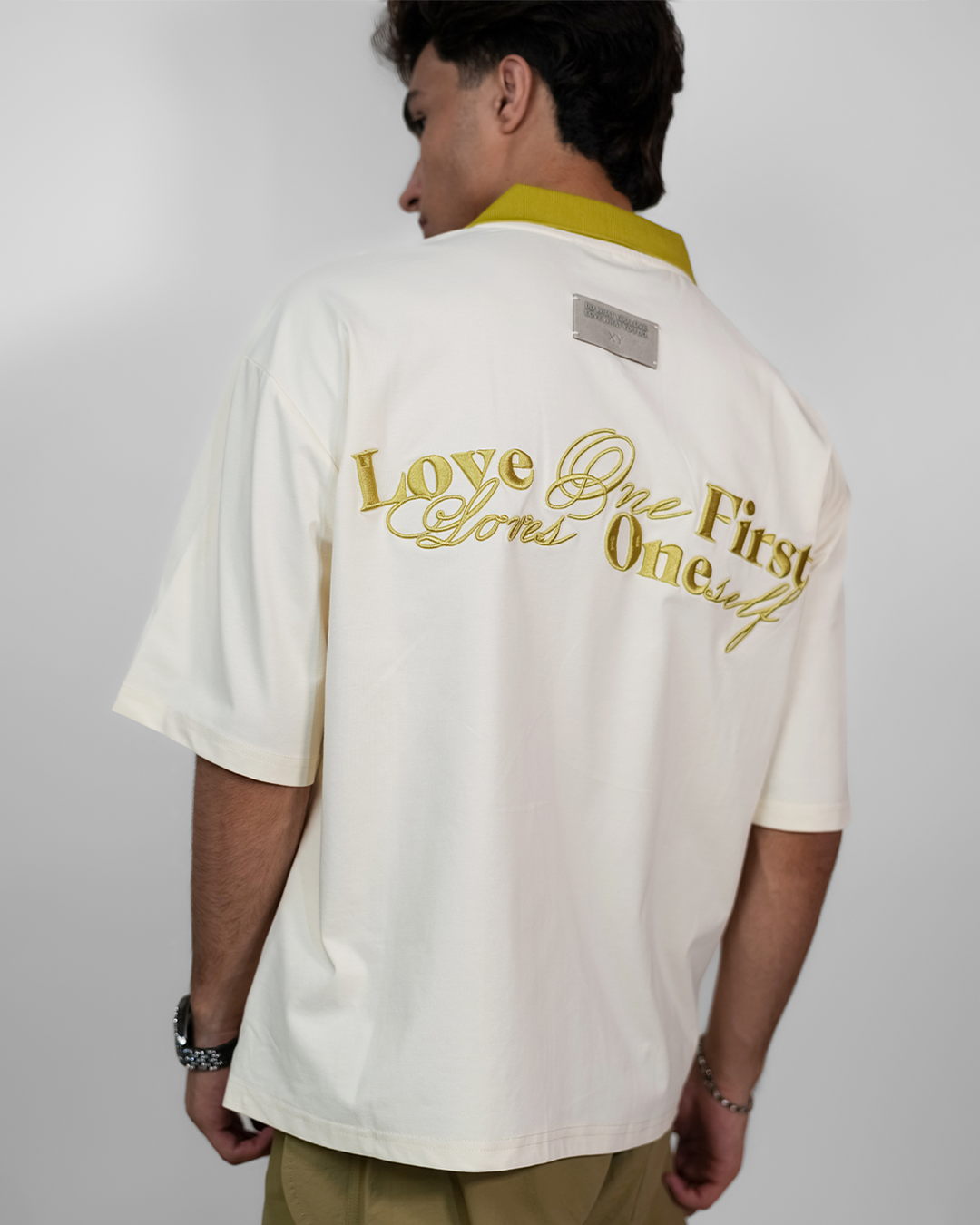 LOVE ONE FIRST LOVES ONE SELF CORE ZIP POLO TEE [UNISEX]-IVORY WHITE
