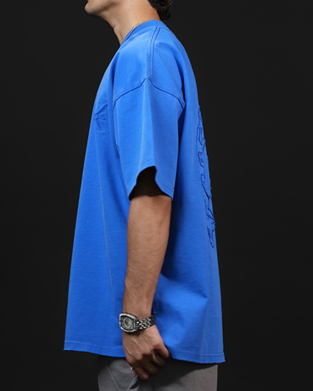 FRAY BELIEVE IN GOD EMBROIDERY TEE [UNISEX]-ELECTRIC BLUE