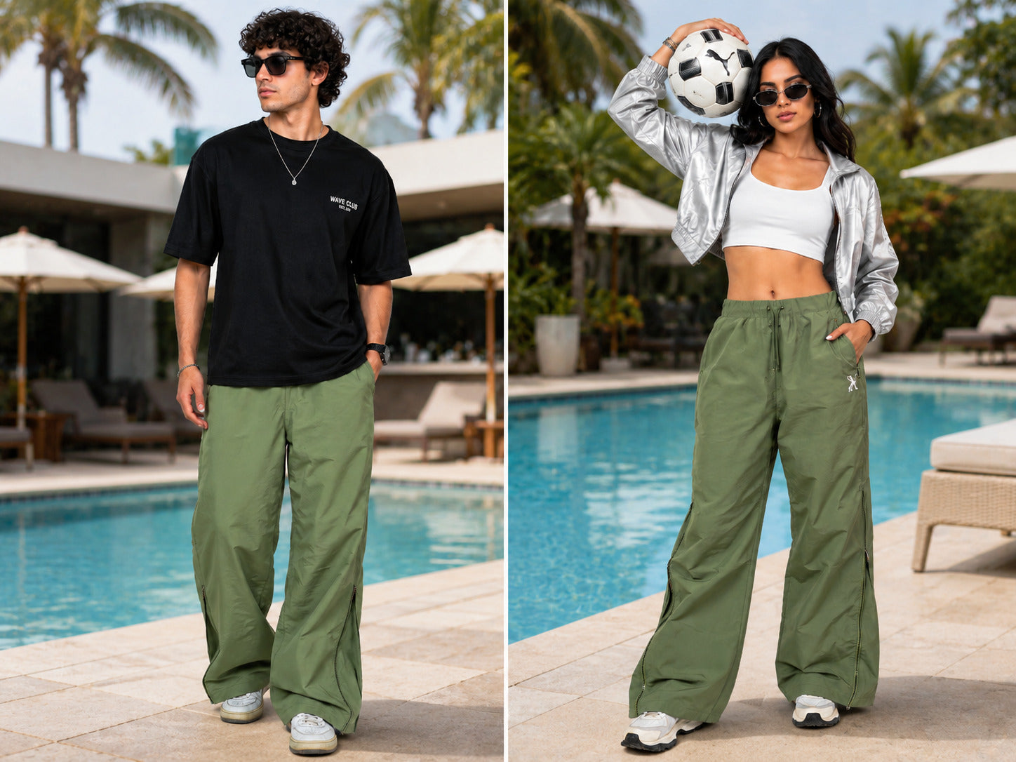 Noir Olive Signature X Wide-Leg Pants
