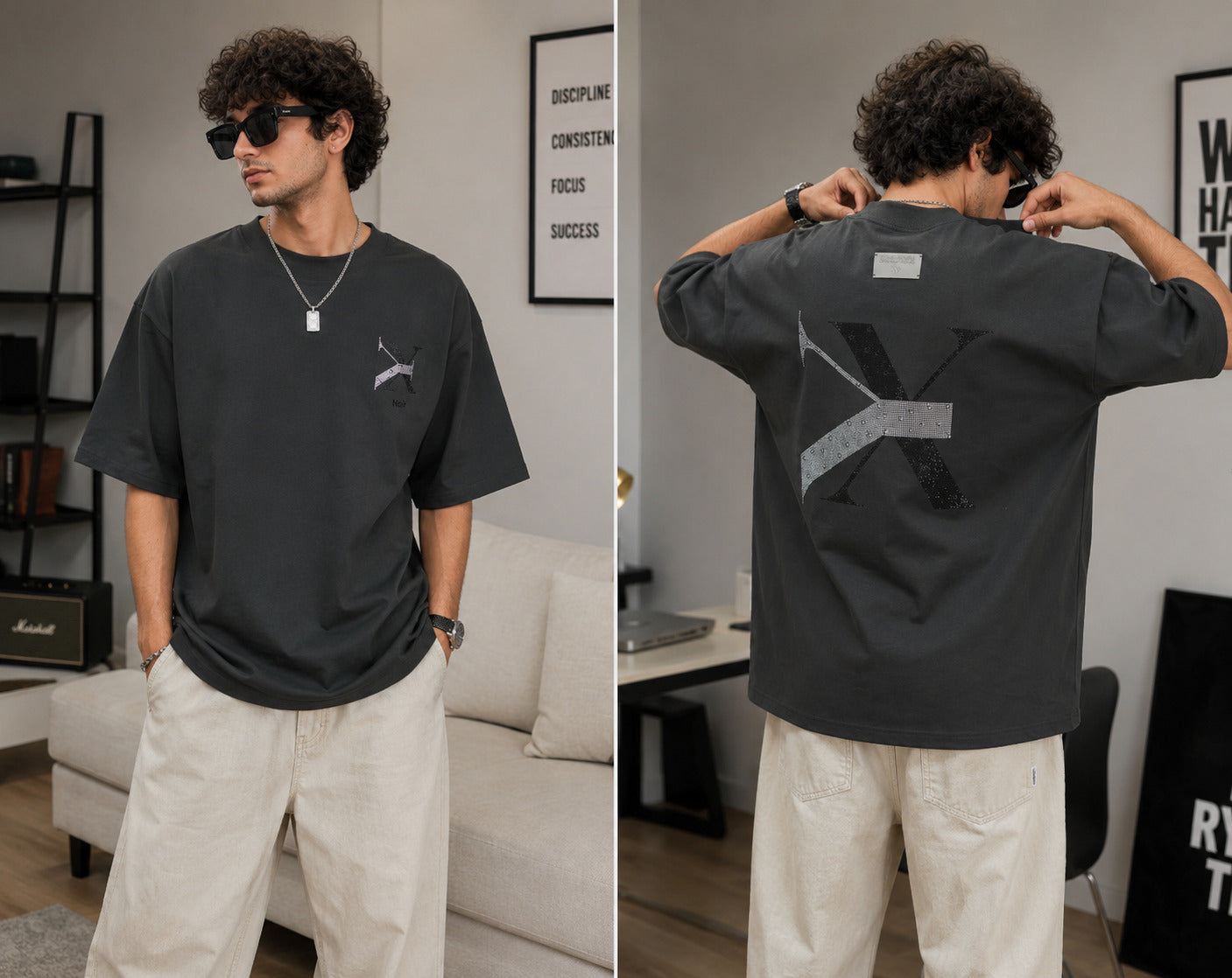 Noir X Distressed Oversized Tee black