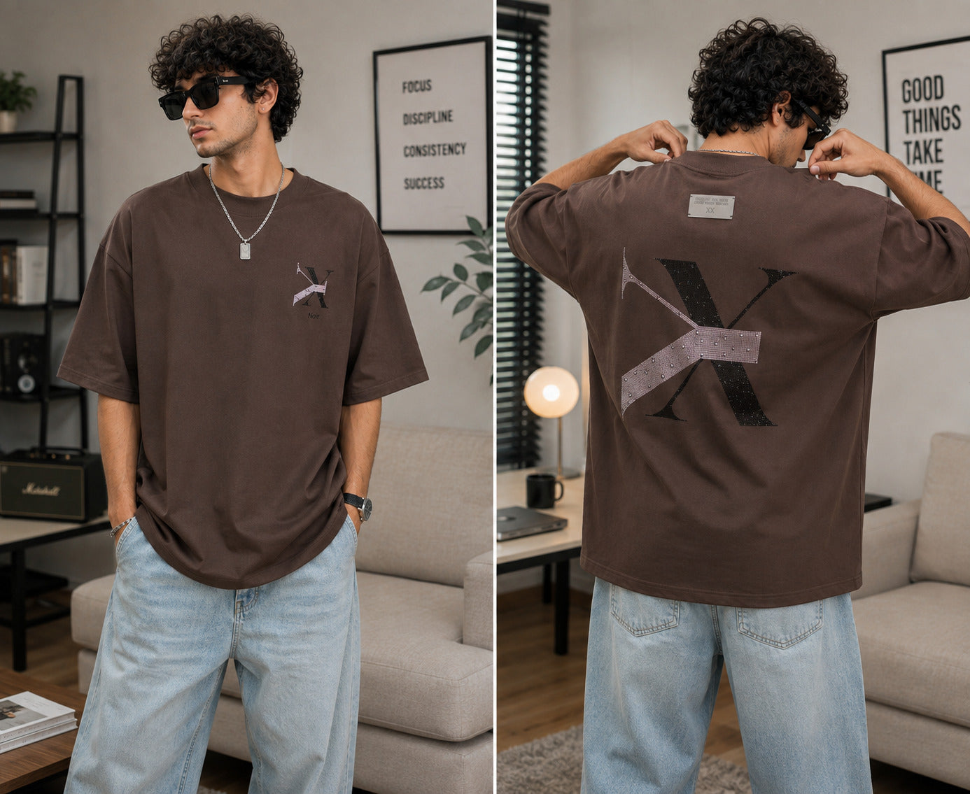 Noir Mocha X Rhinestone Oversized Tee