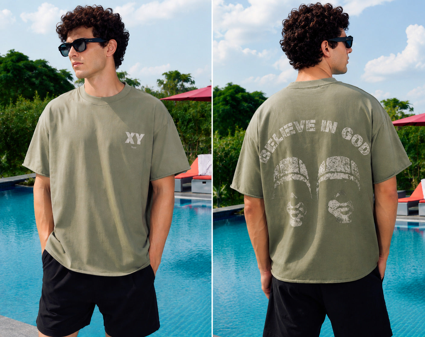 Noir Sage Green Believe In Good Oversized Tee