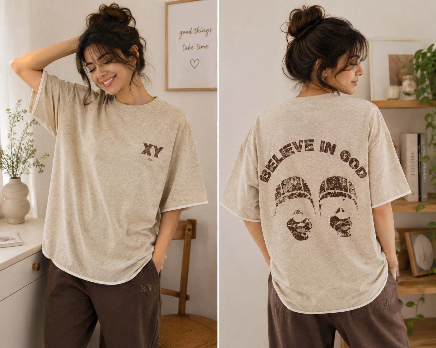 Noir Oatmeal Believe In Good Oversized Tee