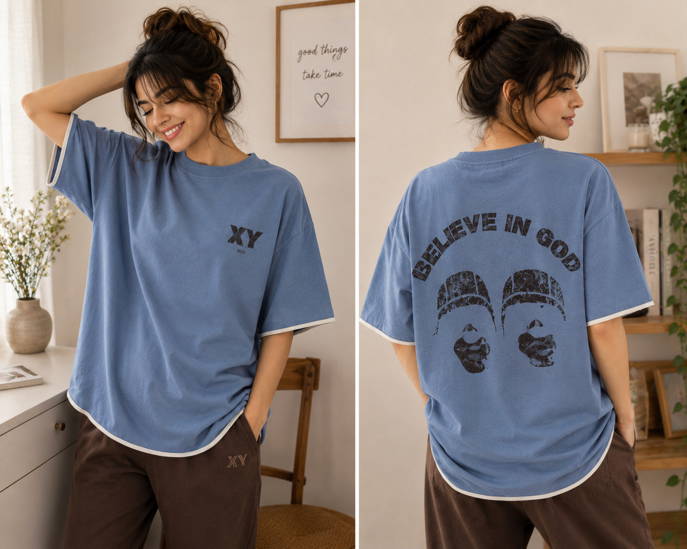 Noir Dusty Blue Believe In Good Oversized Tee