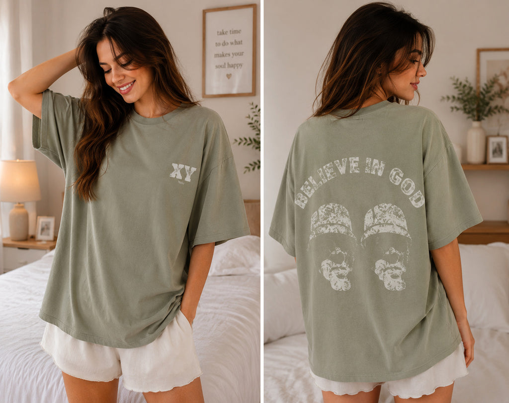 Noir Sage Green Believe In Good Oversized Tee