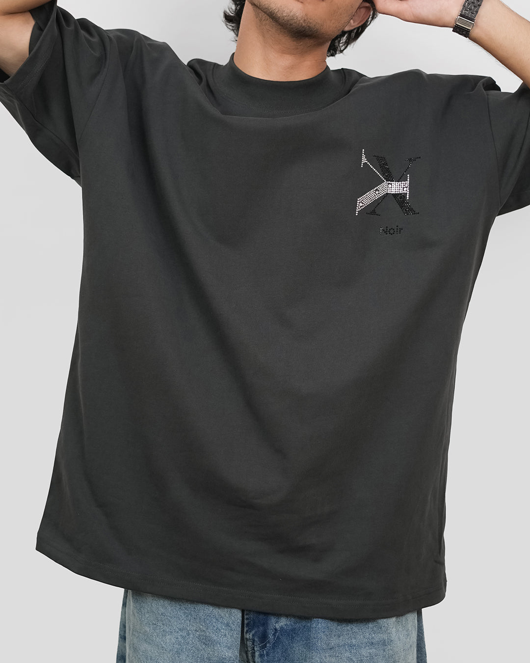 RHINESTONE EMBER TEE [UNISEX]- CHARCOAL GREY