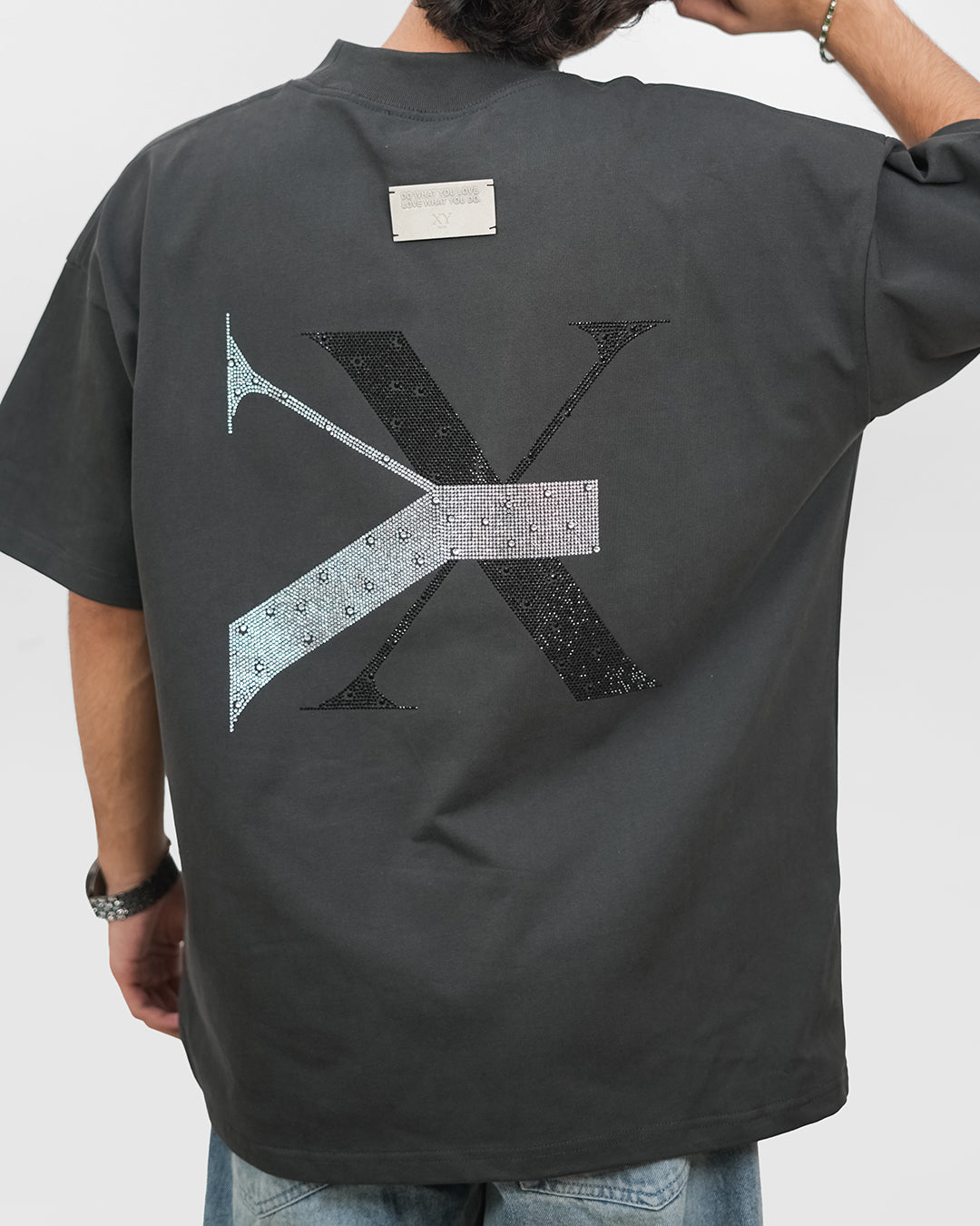 RHINESTONE EMBER TEE [UNISEX]- CHARCOAL GREY