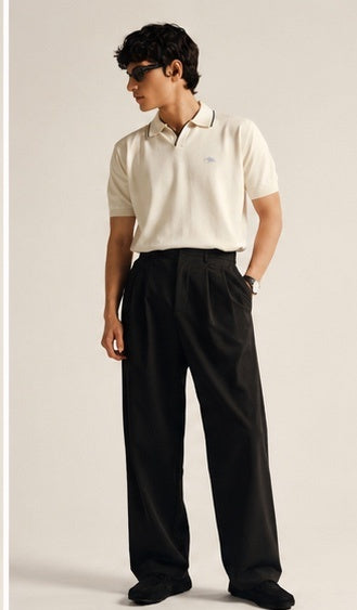 Noir Pleated Wide-Leg Trousers
