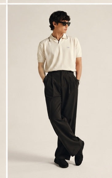 Noir Pleated Wide-Leg Trousers