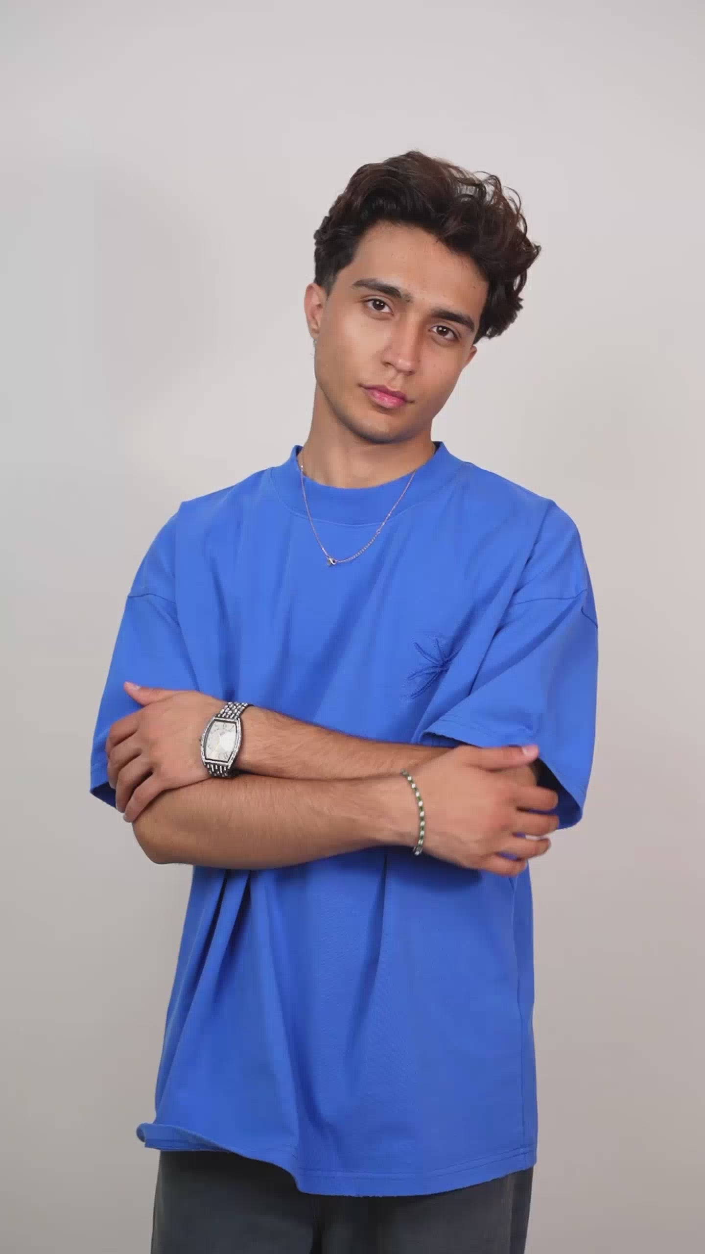 FRAY BELIEVE IN GOD EMBROIDERY TEE [UNISEX]-ELECTRIC BLUE